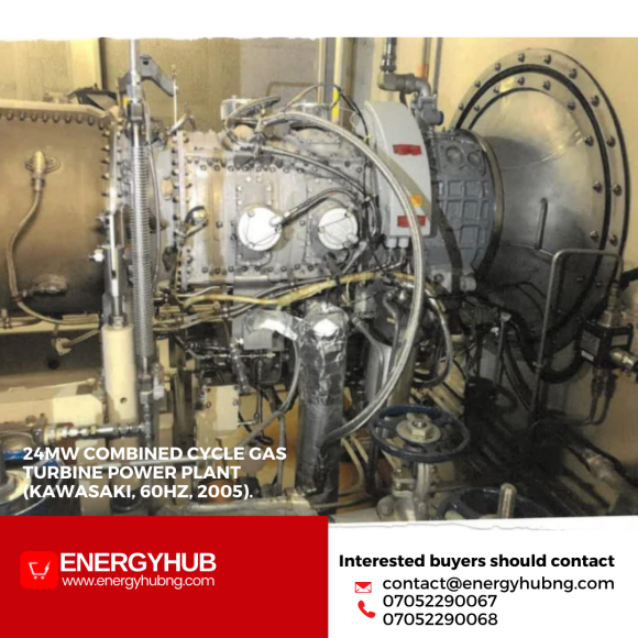 For sale: 24MW Combined Cycle Gas Turbine Power Plant (Kawasaki, 60Hz, 2005). in Nigeria