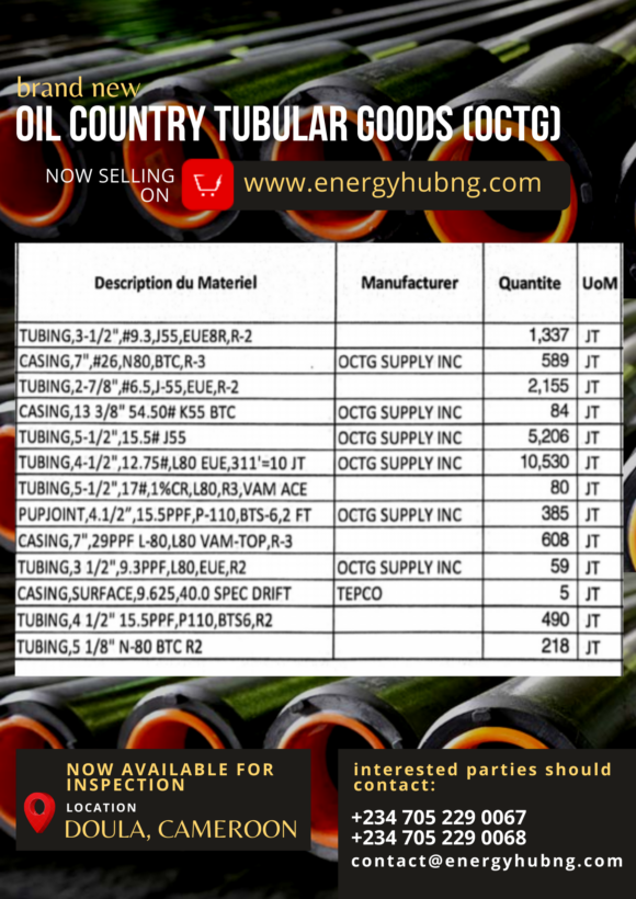 OIL COUNTRY TUBULAR GOODS (OCTG) in Cameroon now on energyhubng.com