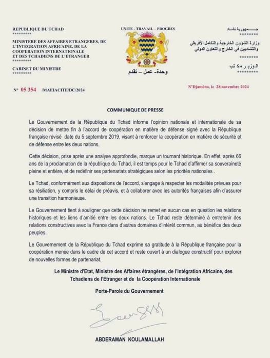 Chad ends military cooperation with France